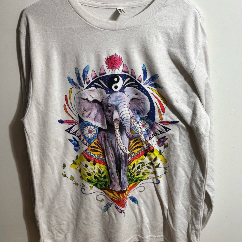 Electro Threads White Long Sleeve Shirt with Colorful Elephant Design